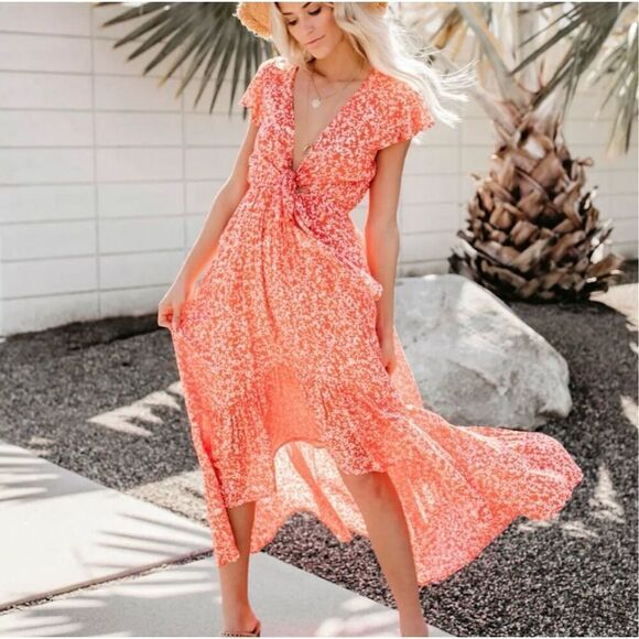 ✨VICI KISSED BY THE SUN HIGH LOW POCKETED TIE MAXI SZ MEDIUM DRESS✨ - Picture 1 of 13